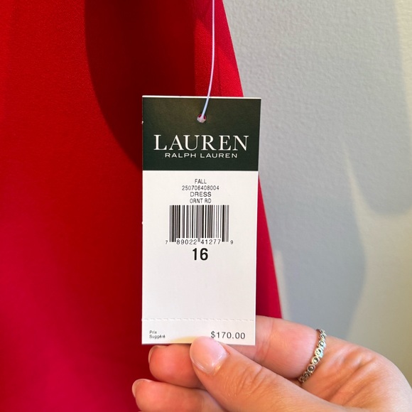 Ralph Lauren - NEW - Red Flutter Sleeve V-Neck Red Dress - Picture 5 of 5